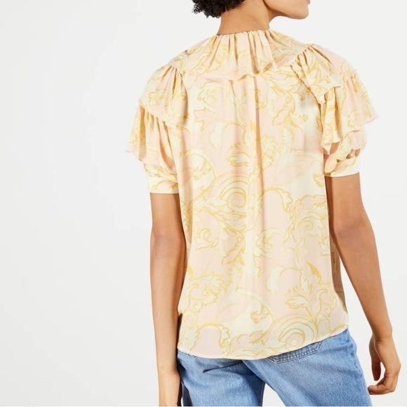 NWT Ted Baker Frisis MIB Frill Printed Top Pink Yellow 60s Retro Sz 2 M - Picture 2 of 15